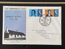 G.B. 1966 Robert Burns (Ord) set on First Day Cover to Canada w/ Alloway SHS