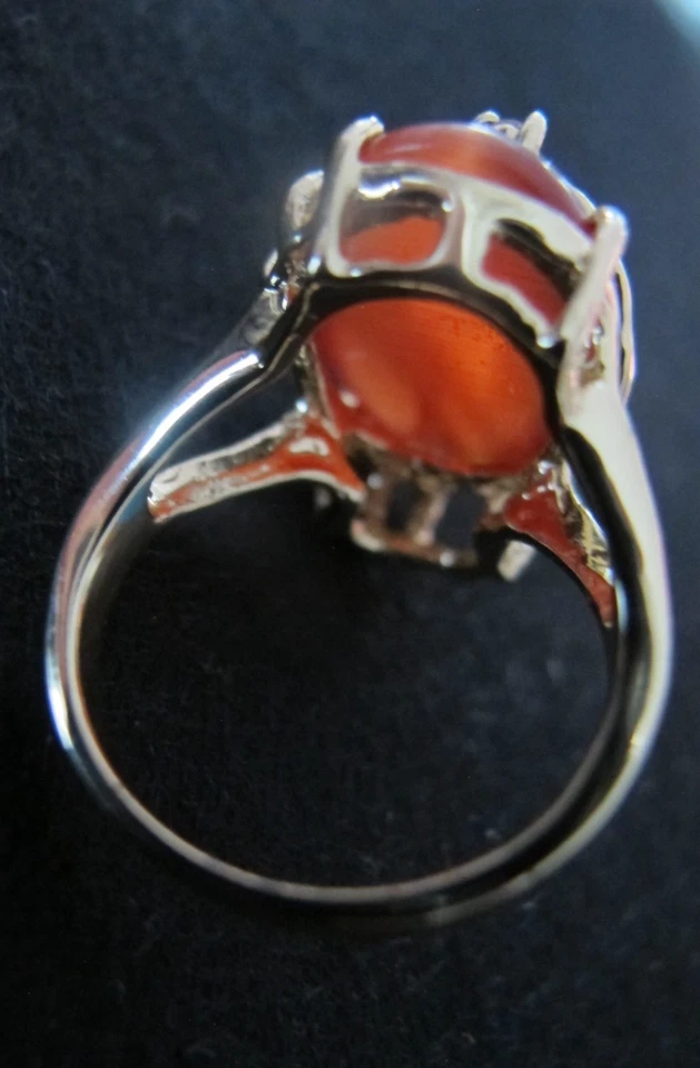 Damen Ring Cocktailring 1x Karneol Rot  + 7x Zirkonia Modeschmuck vergoldet - Bild 4 von 4