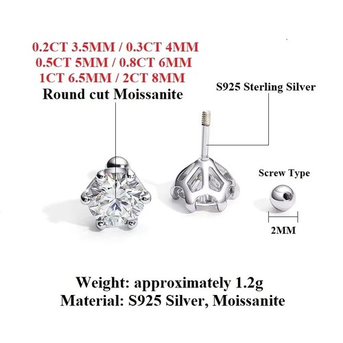 0.2-2ct Round Cut Moissanite Stud Earrings 925 Sterling Silver Pass Tester GRA - Picture 8 of 13