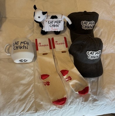 Chick-fil-a Bundle NEW 2 Hats, Coffee Mug, 2 Pairs Of Socks, Stuffed Animal