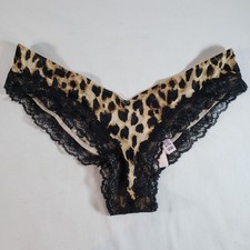 Victoria's Secret Smooth Satin Lace-Trim High-Leg Cheeky Small Leopard