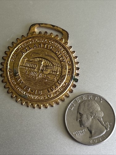 1946 United Steelworkers of America Medal Watch Fob Atlantic City NJ Meeting - Picture 3 of 4