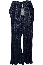 Navy Blue Full Sequin Extra Wide Flare Leg Disco Party Pants Women s 18 PLUS NWT
