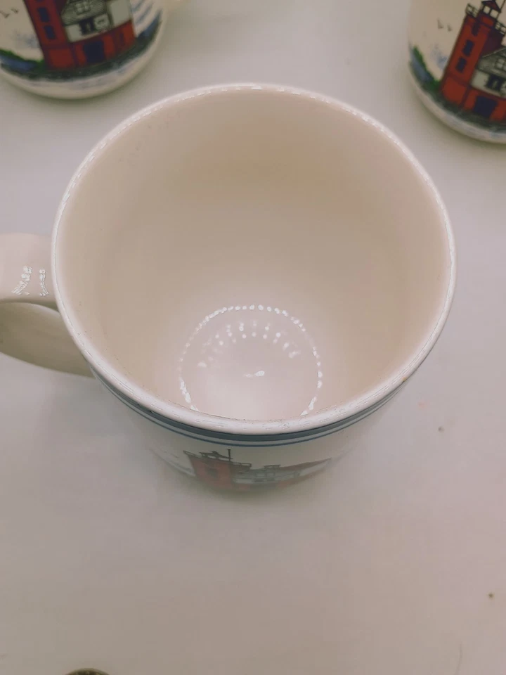 Taza Round Island Lighthouse 3 piezas Náutica Lake Huron Mackinac Coastal Libbey Foto 2 de 4