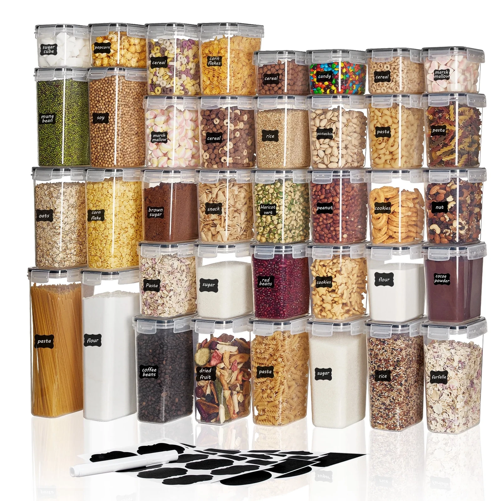 Airtight Food Storage Containers Set, 38Pcs Plastic Kitchen and Pantry Organizat