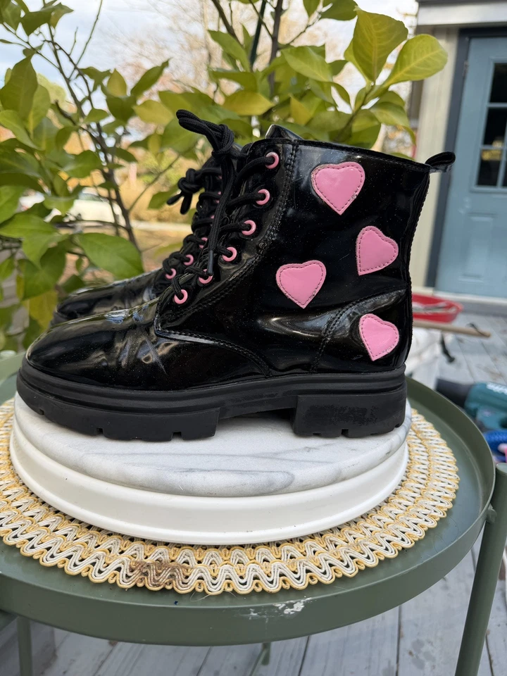 Bota de Combate Negra 7 pulgadas Cara de Gato/Patas Pintada a Mano Cremallera/Encaje Mujeres EE. UU. 7.5/UE 39 Foto 3 de 4