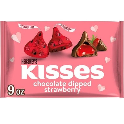 Hershey's Kisses Chocolate Dipped Strawberry Flavored, Valentine's Candy Bag 9oz