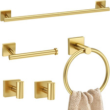 5 Pieces Brushed Gold Bathroom Hardware Set Towel Bar Set Stainless Steel Wall-M