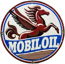 VINTAGE MOBILOIL PORCELAIN SIGN DEALERSHIP GAS STATION MOBIL MOTOR OIL PEGGY