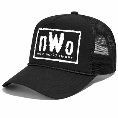 NEW WORLD ORDER NWO Hat 5 Panel High Crown Foam Trucker Snapback Mesh VTG