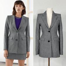 NWT  Other Stories Paris Wool Hourglass Houndstooth Blazer 2 Academia Preppy