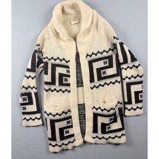 Vintage 70's Sturbridge Shawl Collar Geometric Cardigan Sweater S/M Cream Aztec