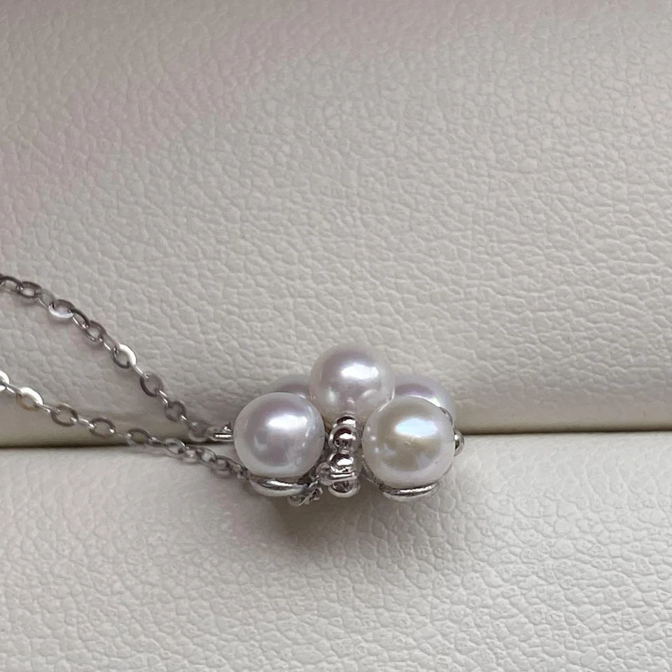 Collana di perle Akoya 4 mm argento tondo 925 fatto a mano Giappone ciondolo ... - Immagine 4 di 4