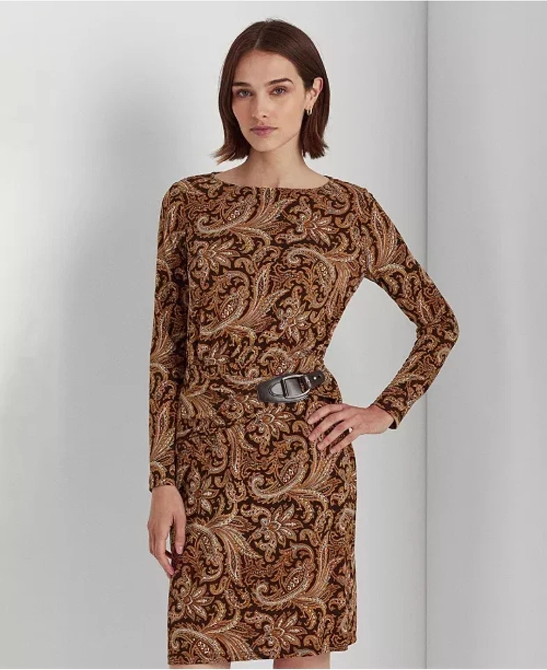 Nuevo con etiquetas Vestido Jersey Lauren Ralph LaurenPaisley Hebilla-Trim Elástico Talla 12 Foto 2 de 4