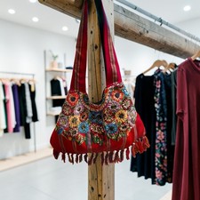 Vintage Embroidered Floral Boho Shoulder Bag Cotton New