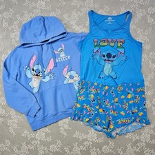 Conjunto de pijama Disney Pride Stitch camiseta sin mangas pantalones cortos con capucha azul L/G XL conjunto de ropa de dormir