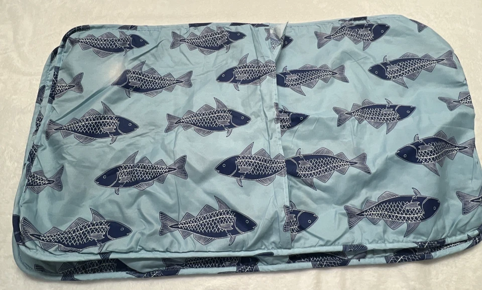 New 2 Blue White Striped Fish Pillow Shams KING 20x36 In Coastal Beach Lake READ - Image 2 of 4