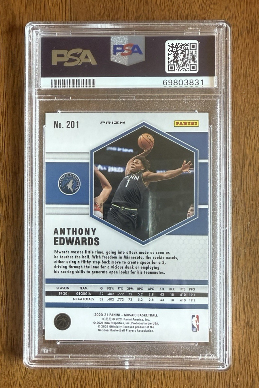 2020-21 Panini Mosaic Anthony Edwards RC Mosaic Red #201 Timberwolves PSA 10 view 2