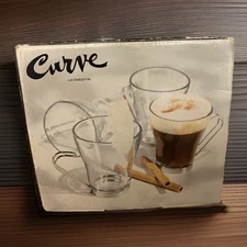 Tempered Glass Coffee Tea Glasses by Liz Claiborne w/ Stainless Steel Holders