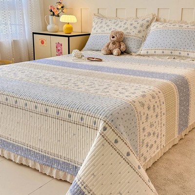 1 Pc Soft Bedspread Quilted Bed Cover for Home Printed Bed Linen Thicken Ruffles