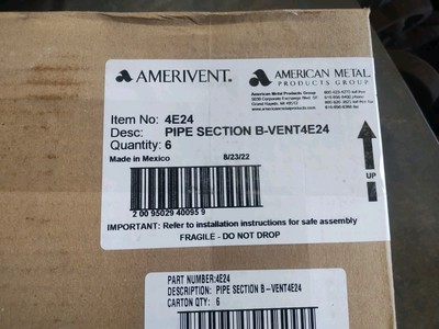 AMERI-VENT 4E24 Pipe Section B-vent 4'' X 2 ft. Box Off 6