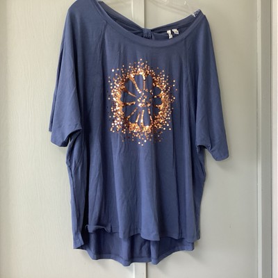 Cato Live Well Lifestyle Plus Size 22/24W Tee Shirt Raw Hem Accent Front Blue Ne