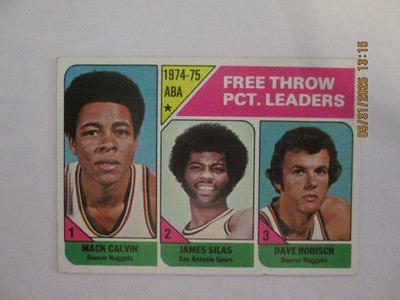 MACK CALVIN/SILAS/ROBISCH 1975 TOPPS FREE THROW PCT. LEADERS CARD #224