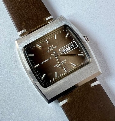 Glycine High Frecuency Automatic Watch Vintage Mens Compressor Brown Dial NOS