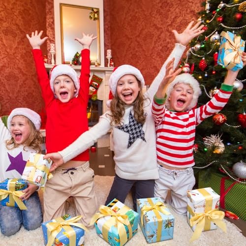  12 Sheets Construction Christmas Wrapping Paper for Boys Kids, Holiday Gift 