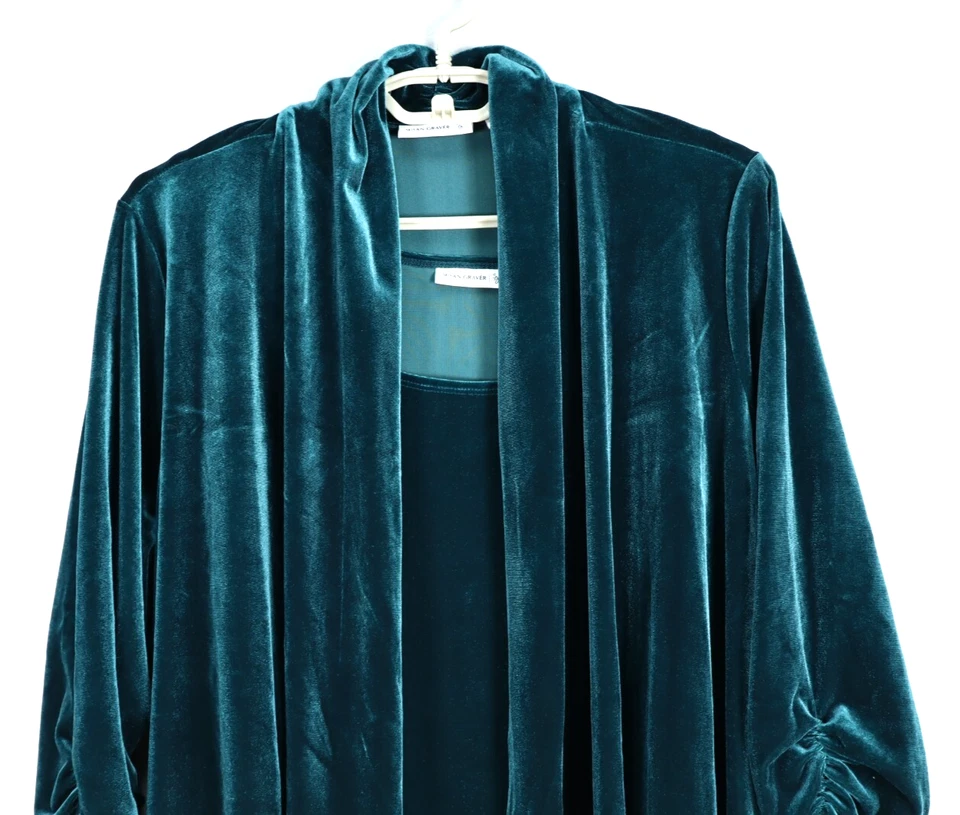 SUSAN GRAVER Women's Polyester Velvet Twinset Jacket Tank Top Emerald Green 1X - Image 3 of 4