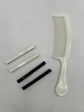 VTG Goody Comb Hair Detangler Ivory White 6.5   Four Barrettes Black/White USA