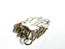 Dove Christmas Pin PEACE LOVE OLIVE HOLLY Brooch Pin Vintage 