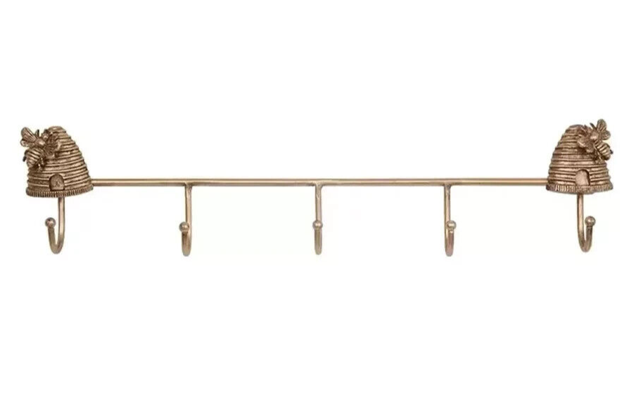 Gold Beehive Wall Hook Rack - 5 Hooks for Stylish Storage