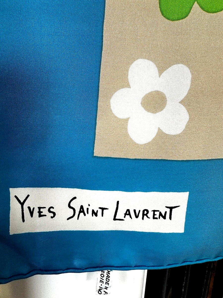 YSL YVES SAINT LAURENT VINTAGE 100% SILK MADE FRANCE SIGNED SCARF