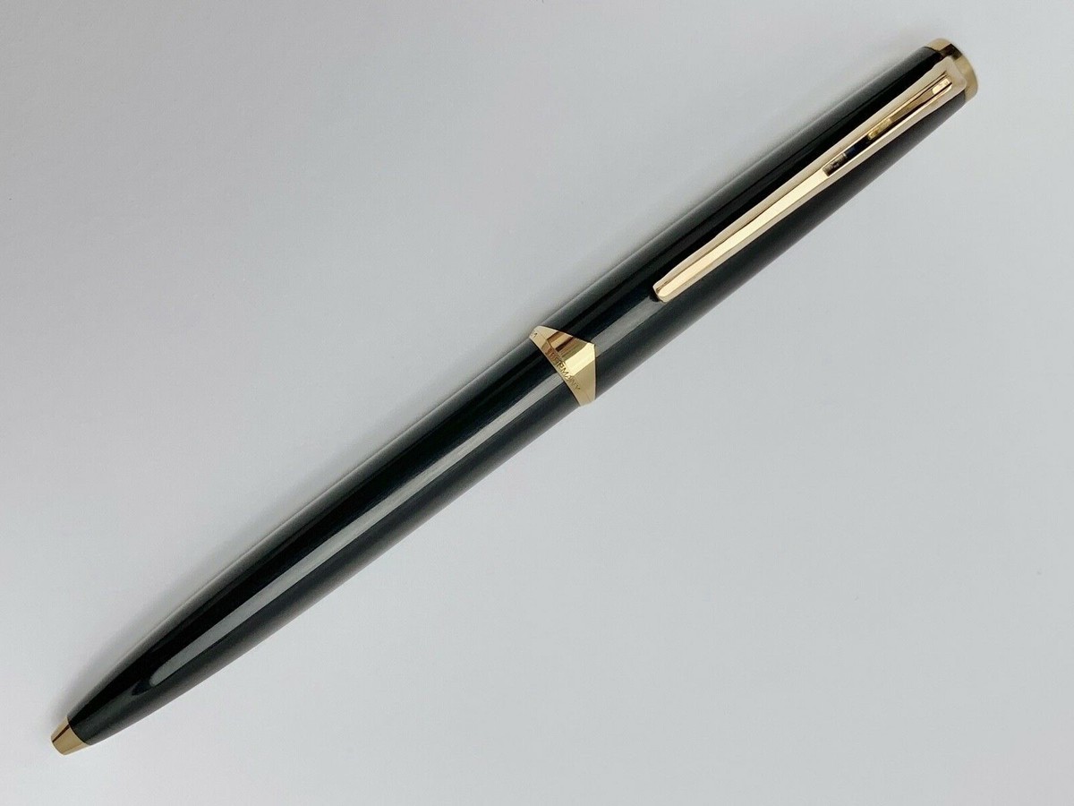MONTBLANC 181 BALLPOINT PEN IN BLACK WITH GOLD PLATED CLIP & TRIM