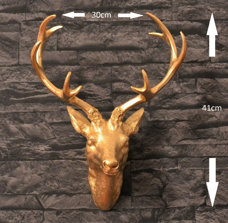 Wanddeko Hirschkopf, vergoldet mit Blattmetall - Bild 3 von 4