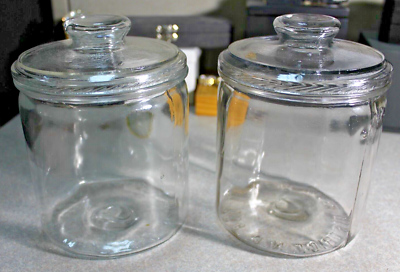 antique glass tobacco jar 2 Antique Clear Glass Tobacco Jars Factory #256 5th District N.C. Humidor W  Lid
