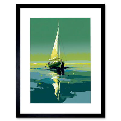 A Sailboat on a Calm Sea Under a Cloudless Sky Framed Art Print Picture 12X16
