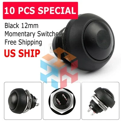 Black 10PCS Momentary ON/OFF Push Button Switch Waterproof 12mm M122 Mini