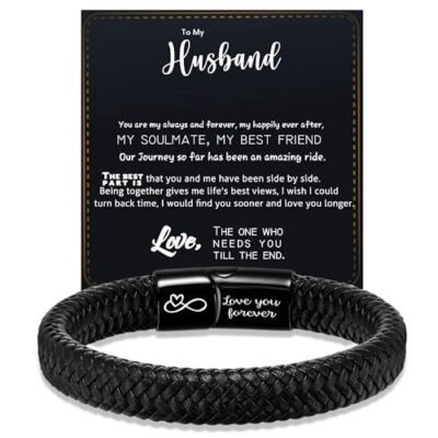 Mens Leather Bracelet I Love You Gifts for Him Men 9 inch To my husband
