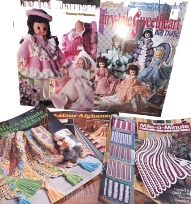 CROCHETING AFGHANS & BABY  A. ASSORTED PATTERNS BOOKS BOOKLETS DOLLS Lot Of 5