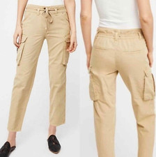 NEW Sz 25 128 Free People Desert Cargo Pants Tan Brown Tie Waist Cropped Cotton
