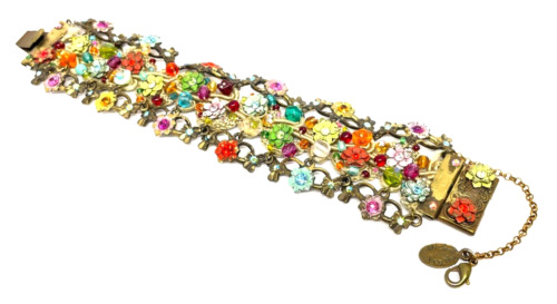 Bracelet Crystal Flowers Unique #8164# Lovely Michal Negrin Fabric and metal