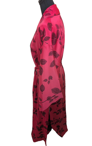 Natori Vintage Maxi Robe Kimono Leaf Red Side Slits Loungewear Size Medium - Picture 4 of 12