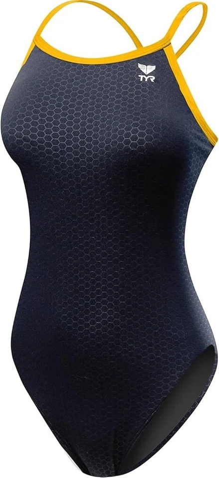 Traje de baño para mujer TYR Hexa Diamondfit, negro/dorado, talla 40 Foto 2 de 4