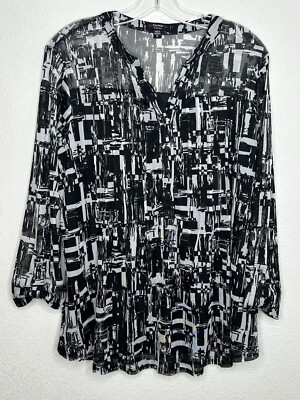 Cocomo Top Womens 1X Pintuck Pleat Office Geometric Mesh Neckline Sleeves Career