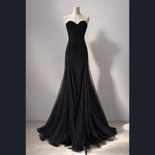 Strapless Black Mermaid Dresses Corset Tulle Formal Dress Empire Sleeveless Gown