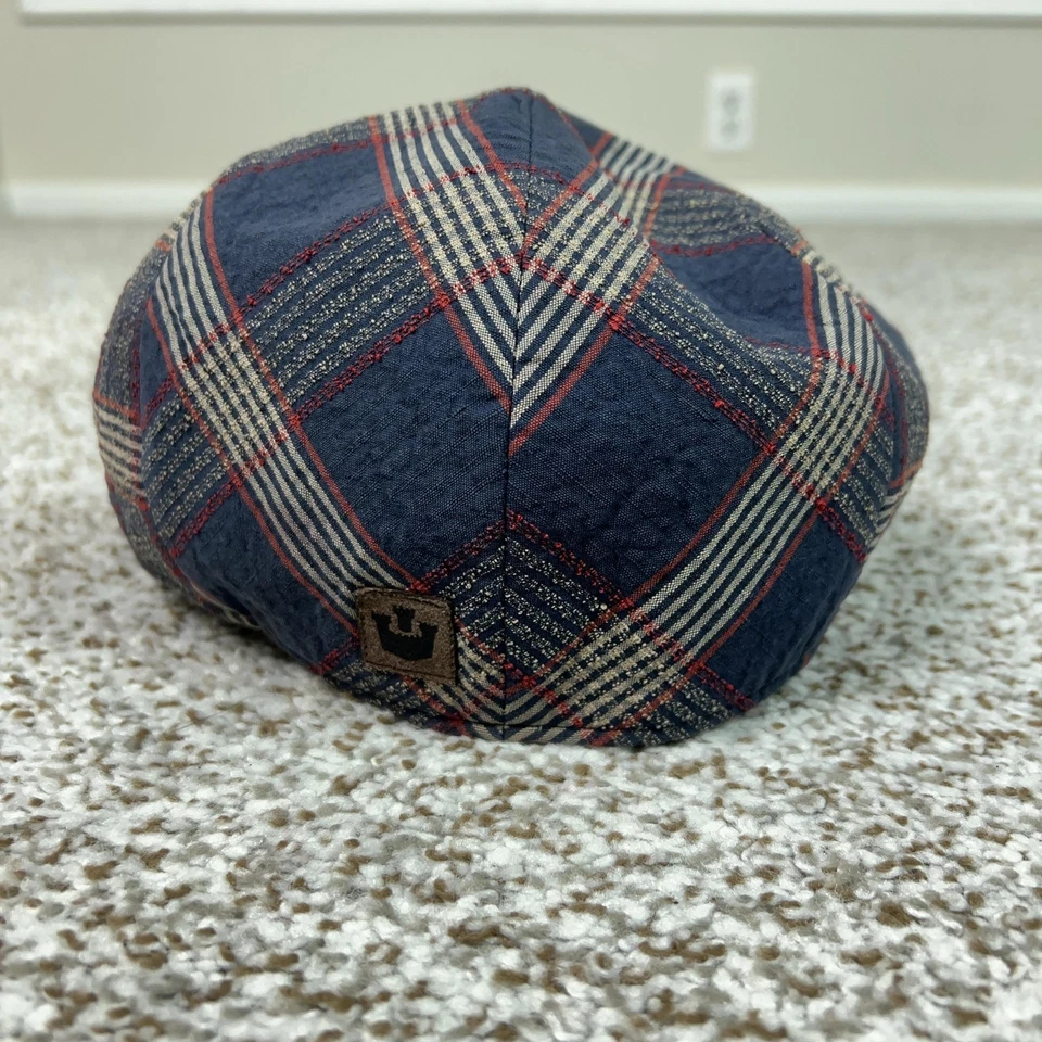 Chapéu Goorin Bros chapéu liso ajustado masculino 7 5/8 azul xadrez hera motorista Itália dinheiro antigo - Imagem 3 de 4