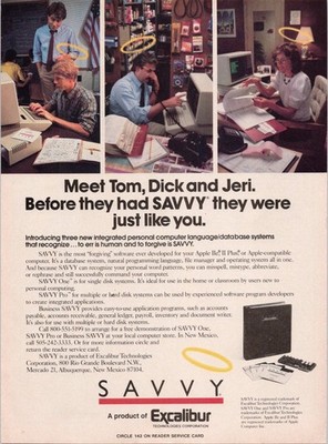 SAVVY Excalibur Technologies 1980s Vintage Apple IIe Computer Magazine Ad