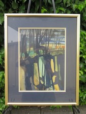 Signed Framed Joan Gunther Modernist Expressionist Watercolor 12-1/8